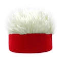 Detail of red knit headband with soft white faux hair for party costume and cosplay decor - Red And Beige