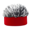 Detail of red elastic headband featuring upright greyish-white faux hair for party costume - Red and Gray