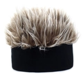 Detail of creative knit beanie with a fluffy spikes wig top made of synthetic fiber - Black and Coffee