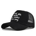 Black mesh trucker hat featuring white you look like a movie printed script - Adjustable / Black