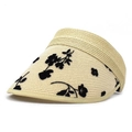 Detailansicht eines Strohvisors mit Blumenmuster und feiner Webstruktur der Krempe - M(56-58cm) / Beige