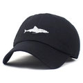 Gorra de béisbol de algodón lavado negro con bordado de tiburón blanco y visera - M (56-58cm) / Negro