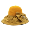Dettaglio cappello di paglia con parte superiore intrecciata gialla e fiocco a strisce bianche - M(56-58cm) / Giallo