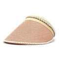 Detailed view of women straw sun hat with woven texture and elegant pearl trim - M (56-58cm) / Pink