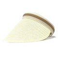 Detail of the woven texture and striped elastic headband on this summer sun visor straw hat - M / Cream