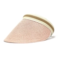 Dettaglio della visiera parasole in paglia rosa con trama intrecciata e fascia elastica - M / Rosa