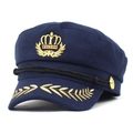 Vintage wollen kapiteinspet met gouden borduursels van een kroon en korenaren - M (56-58cm) / Marineblauw