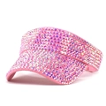 Close-up of pink sun visor hat with sparkling rhinestones and an open top design - M (56-58cm) / Pink