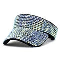 Detailed close-up of rainbow rhinestones on a stylish black empty top sun visor hat - M (56-58cm) / Black + White AB