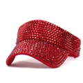 Women's summer sun visor hat with sparkling red rhinestones and curved brim for outdoors - M (56-58cm) / Red