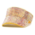 Close-up of sparkling colorful rhinestones on a vibrant yellow summer visor hat - M (56-58cm) / Yellow
