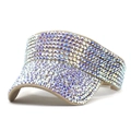 Close-up of sparkling AB rainbow rhinestones on a stylish open-top summer sun visor hat - M (56-58cm) / Khaki