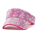 Close-up of rose red sun visor hat featuring sparkling multi-color rhinestone embellishments - M (56-58cm) / Rose Red