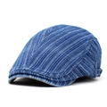 Détail de la boucle métallique sur la casquette plate en jean rayée bleu marine - M (56-58cm) / Bleu Moyen