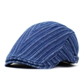 Casquette plate en coton à rayures bleues et blanches avec boucle métallique réglable - M (56-58cm) / Bleu foncé