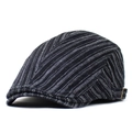 Béret en denim à fines rayures blanches avec boucle latérale réglable pour un style rétro - M (56-58cm) / Noir