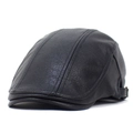 Gorra plana clásica de cuero PU negro para hombre con estilo retro y correa ajustable - M (56-58cm) / Negro