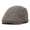 Gorra plana clásica de cuero PU marrón oscuro con costuras detalladas para hombres - M (56-58cm) / verde oscuro