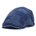 Detailansicht der Denim-Patchwork-Schiebermütze mit Jacquard-Struktur und Schnalle - M (56-58cm) / Dunkelblau
