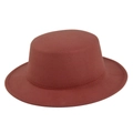 Terracotta flat top wool boater hat with stitched brim and minimalist felt design - Size 56-57 / Rust red