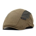 Detail view of khaki cotton ivy cap featuring breathable grey mesh side panels and tag - M(56-58cm) / Green