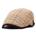 Casquette plate rétro en coton à rayures et carreaux kaki avec boucle réglable - M (56-58cm) / Kaki