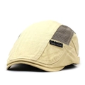 Beige men's cotton beret with breathable grey mesh stitching and herringbone pattern - M(56-58cm) / Beige