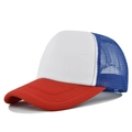 Cappellino trucker classico tricolore con visiera rossa, fronte bianca e rete blu - Regolabile / Rosso Blu e Bianco
