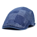 Dunkelblaue Denim-Patchwork-Schiebermütze mit Streifenmustern für Damen und Herren - M (56-58cm) / Mittelblau