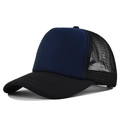 Cappellino trucker blu navy e nero con fronte in spugna e rete traspirante regolabile - Regolabile / Nero e Navy