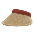 Detail of woven straw texture and stylish maroon fabric ribbon on sun visor hat - M (56-58cm) / Caramel color