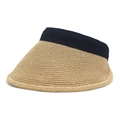Close-up of woven straw sun hat texture with black elastic strap on white background - M (56-58cm) / Black