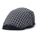 Casquette plate à carreaux noir et blanc style anglais avec boucle réglable en métal - Réglable / Noir