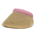 Women's summer straw visor hat with rolled brim and pink ribbon for sun protection - M (56-58cm) / Pink