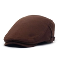 Classic dark brown adjustable cotton flat cap for men with side buckle detail - Adjustable / Brown