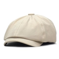 Klassische beige Schirmmütze aus strukturiertem Stoff mit weißen Nähten auf Weiß - Verstellbar / Beige