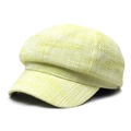 Classic yellow tweed newsboy cap with octagonal crown and curved brim for women - M (56-58cm) / Yellow