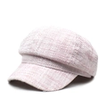 Elegant pink tweed octagonal newsboy hat with textured knit and curved brim for women - M (56-58cm) / Pink