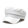 Cappello da marinaio bianco da donna in tessuto testurizzato con design a cima piatta - M（56-58cm） / Bianco