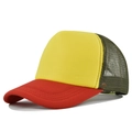 Cappello trucker bicolore rosso, giallo e verde oliva con visiera curva - Regolabile / Rosso Verde Militare e Giallo