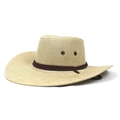 Klassischer beiger gewebter Stroh-Cowboyhut mit breiter Krempe und braunem Kordelband - Verstellbar / Beige