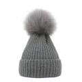 Graue Strickmütze für Damen mit großem flauschigem Pompon und gerippter Textur - M (56-58cm) / Dunkelgrau