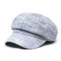 Chic light blue and white tweed newsboy hat for women with woven texture and curved brim - M (56-58cm) / Blue