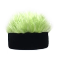 Detail view of funny neon green faux fur wig hat with black velvet base for party - M (56-58cm) / Black Base + Light Green Hair