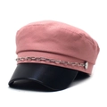 Cappello newsboy rosa con tesa in pelle nera e catena argentata da donna - Rosa Coreano
