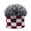 Berretto in maglia a scacchi con parrucca grigia riccia per feste e calore invernale - Taglia unica / Scacchi Rossi E Bianchi Con Capelli Grigi
