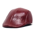 Gorra plana clásica de cuero color burdeos retro con costuras de alta calidad - M (56-58cm) / Rojo
