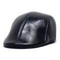 Boina clásica de cuero negro para hombre de estilo vintage con acabado brillante - M (56-58cm) / Negro