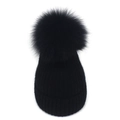 Detail of black cable knit beanie with fluffy faux fur pom-pom and folded cuff - M / Black