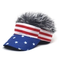 Berretto da baseball a stelle e strisce con parrucca grigia per moda e cosplay - Patchwork Stelle e Strisce Con Capelli Grigi